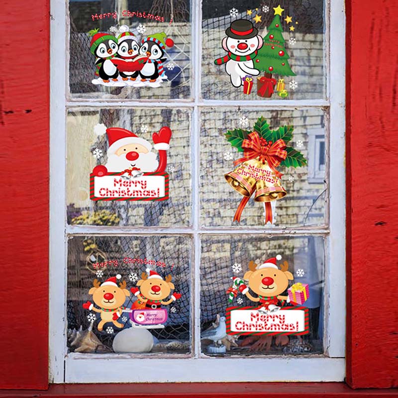 Christmas Window Glass Sticker Xmas Tree Wall Stickers Snowman Santa Home Bedroom Decoration for New Year Gift