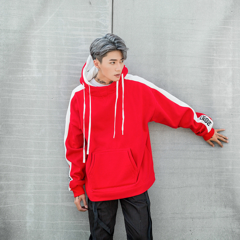 New BF Oversize Hoodie Streetwear Hip Hop Red Black Double Hooded Hoody Mens Hoodies and Sweatshirts High Street L160 V191128