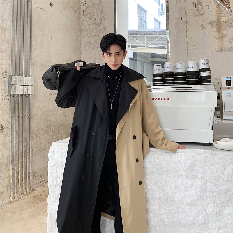 Men Long Windbreaker Double Breasted Loose Business Casual Jacket Male Streetwear Vintage Fashion Trench Coat Overcoat Outerwear