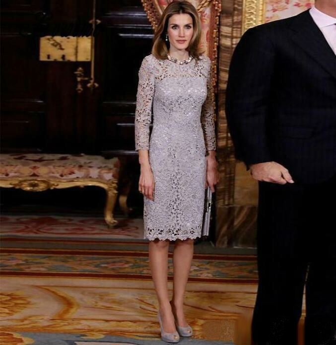 2019 Modest Mother Of The Bride Dresses Plus Size Lace Long Sleeves Knee Length Wedding Guest Dress Formal Party Prom Gowns
