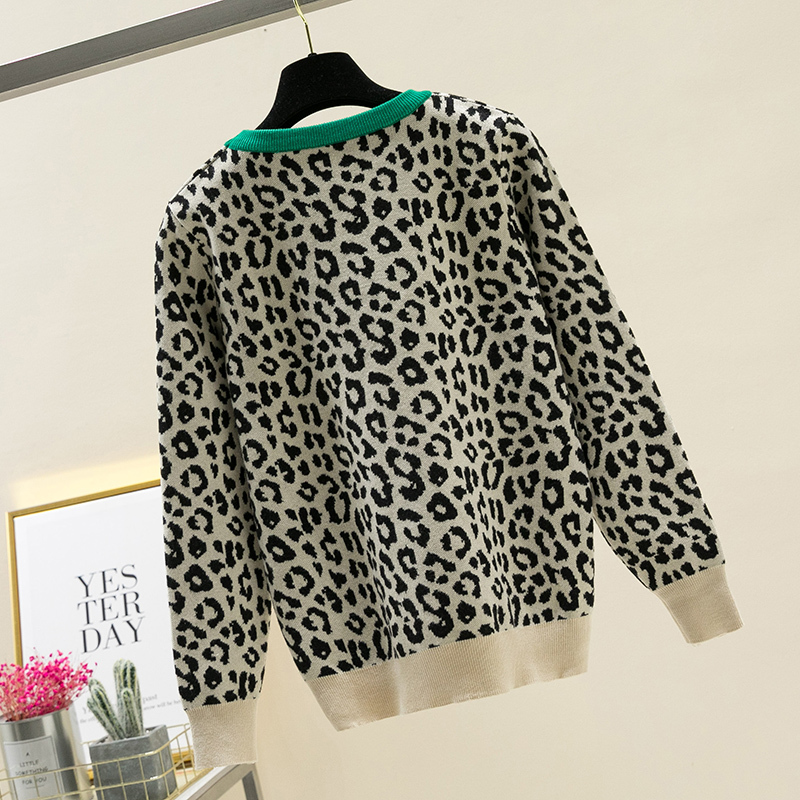 MUMUZI crewneck sweater women pullover leopard knitted sweaters 2019 winter fashion long sleeve casual hit color jumpers LY191213