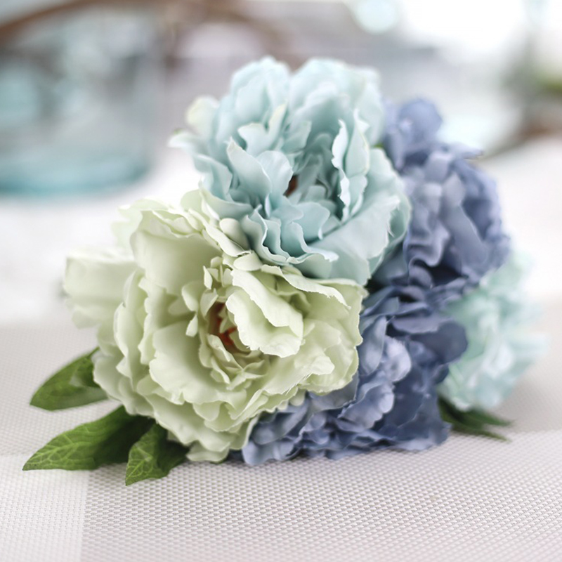 5 Heads Artificial Flower Hydrangea Peony Bridal Bouquet Silk Flower For Home Party Decor with Green leaf Natural Lifelike