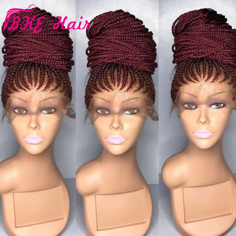 2019 NEW Cornrow braid wig full Box Braids Hair Synthetic Lace Front Wigs Long Black/Dark brown/burgundy/blonde African American Wigs