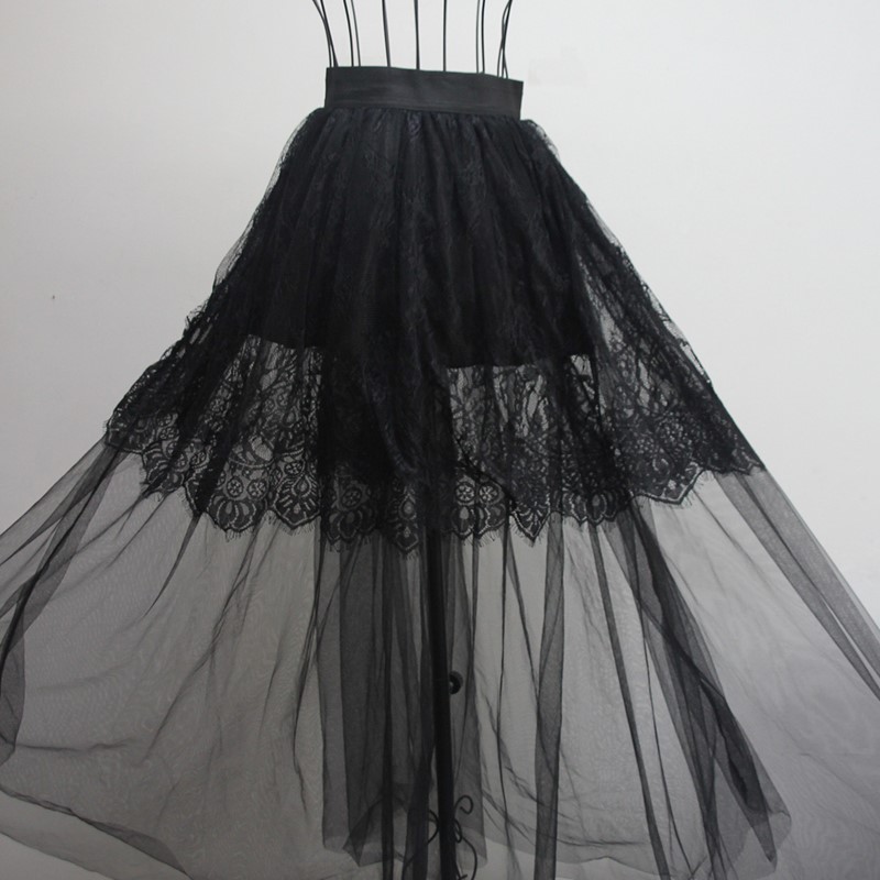 Newest Women's Casual High Stretch Solid Black 3-Layer Long Floral Lace Mesh Skirt Party Club Dancing Wearing S-XXL Drop Ship