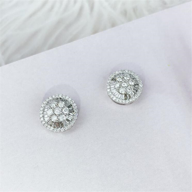 Circle Stud Earrings: Sterg Sier, Princess Cut White Topaz CZ, Wedding Bridal Jewelry Gift for Women