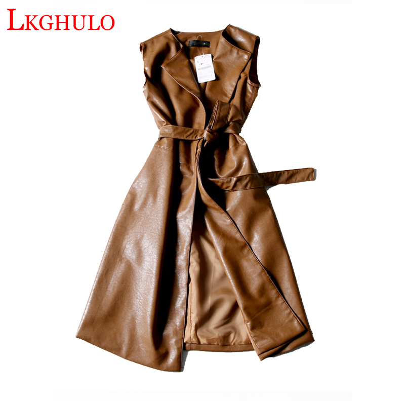 Coffee Black Green Long Leather Vest PU Women Soft Vest Ladies Leather Turn-down Collar Colete female With Belt W449
Coffee Black Green Long Leather Vest PU Women Soft Vest Ladies Leather Turn-down Collar Colete female With Belt W449