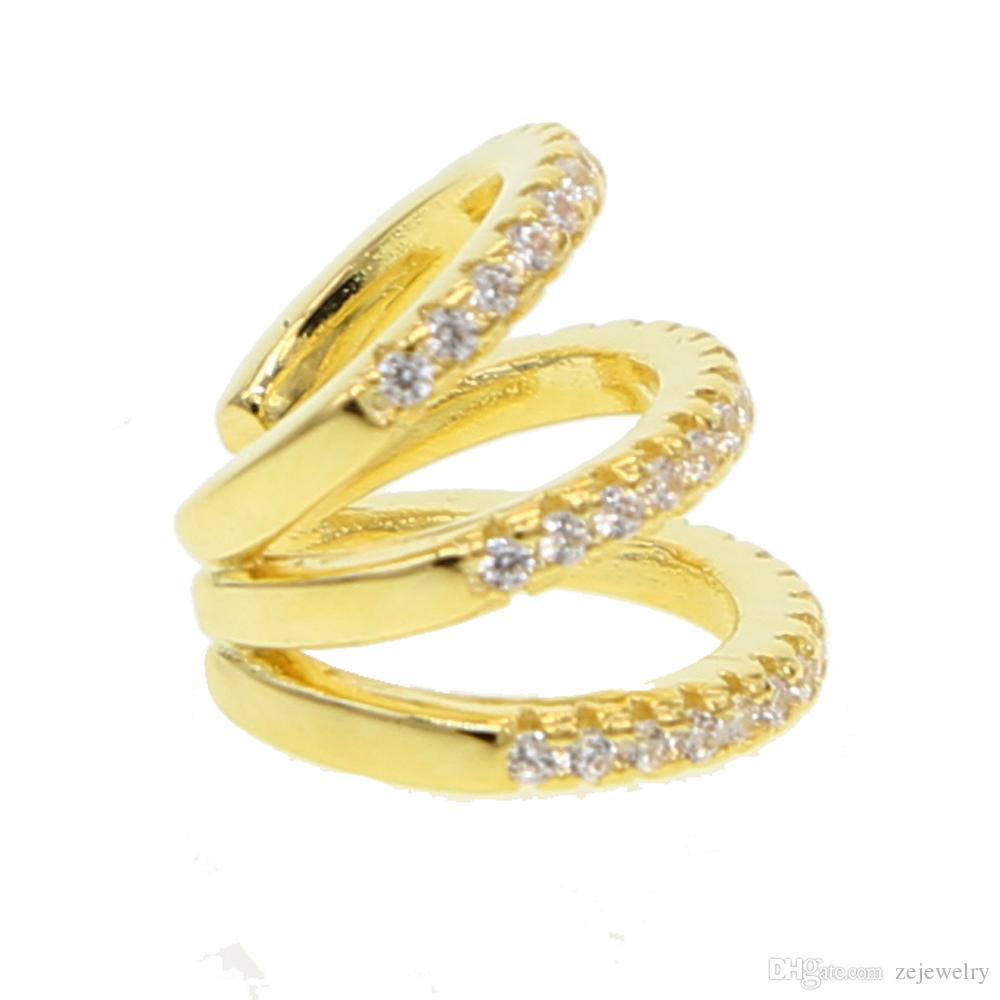 2019 New fashion three cz circle Clip Earrings Elegant CZ Cuff Earrings For Woman Party Charm Jewelry Gift brincos dainty cz cute ear