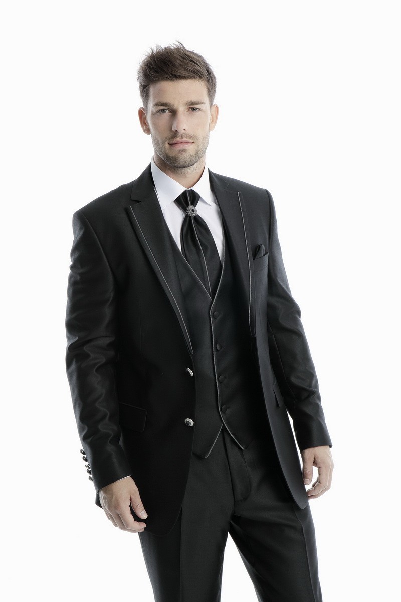 2019 Handsome Three Pieces Groomsmen Suits Custom Made Modest Peaked Lapel Slim Fit Mens Business Wedding Suits(Jacket+Vest+Pants)