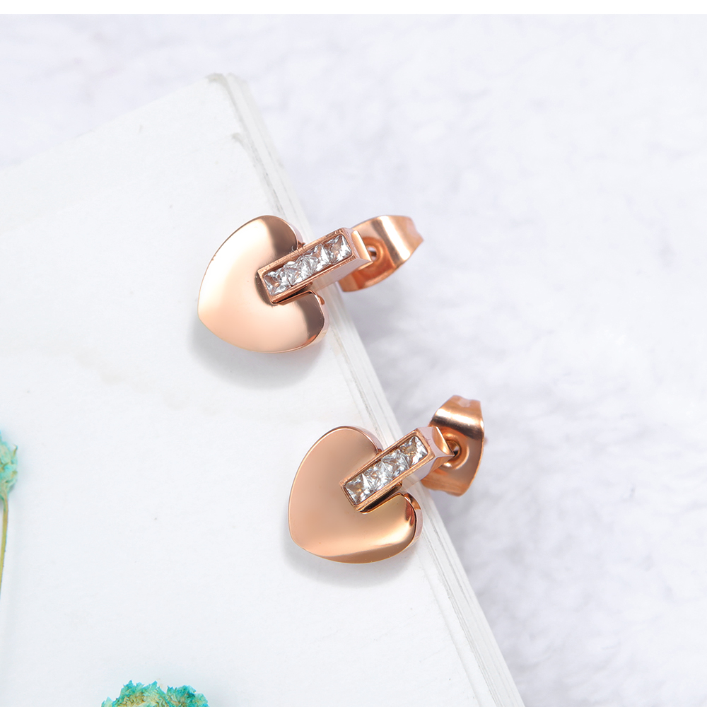 Charm Heart Shape Stud Earrings Jewelry Stainless Steel 14K Gold Plated Earrings Jewelry Women Girl's Gift