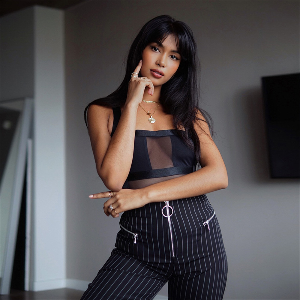 2019 Summer Women Mesh Sexy Bodysuit Autumn Fashion Casual Hollow Out Strap Playsuit Fashion Romper Mesh Short Jumpsuit