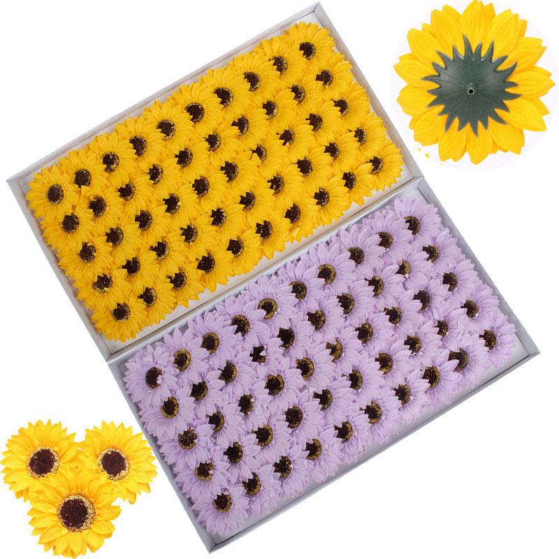 50Pcs/Lot Big Size Handmade Artificial Sunflower Soap Flower Head Bouquet Gift Box Decoration Collocation Flower Shop Supplies