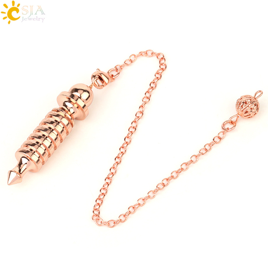 Reiki Pendulum Metal Copper Dowsing Healing Pyramid Pendant Charms Chakra Pendulo Chrome Gold Amulet Pendulos Point Ball Chains