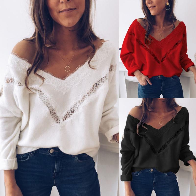 Lace knitted sweater women long sleeve V-neck knitwear elegant autumn top loose ladies truien ladies fashion Streetwear, Black
Lace knitted sweater women long sleeve V-neck knitwear elegant autumn top loose ladies truien ladies fashion Streetwear, Black