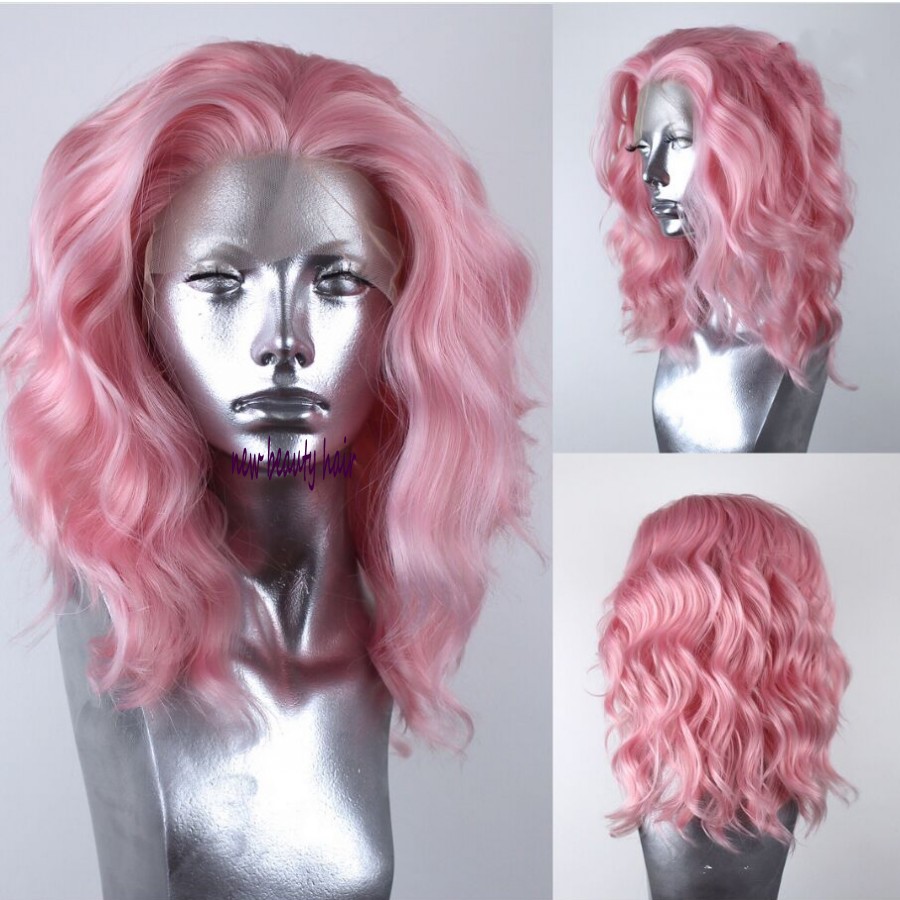 High Temperature Fiber Pink Body Wavy Natural Hairline Hair Wigs pink Synthetic Lace Frontal Wig cosplay for white/Black Women