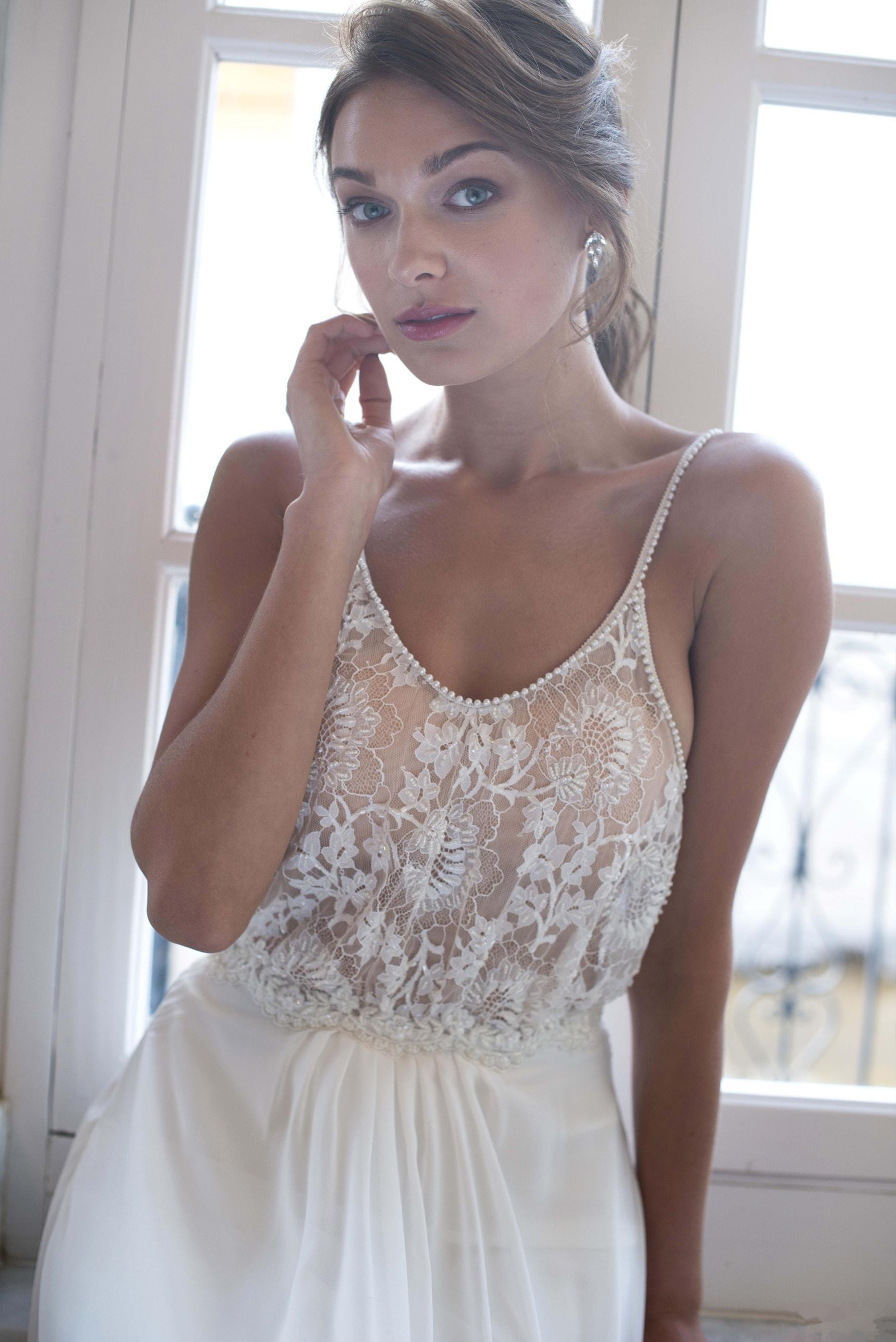 a line beach wedding dresses spaghetti strap lace and chiffon backless boho wedding dress floor length country bridal gowns