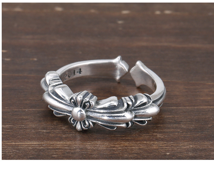 Personalized 925 sterling silver vintage jewelry antique silver hand-made designer floral cross gohic punk adjustable rings