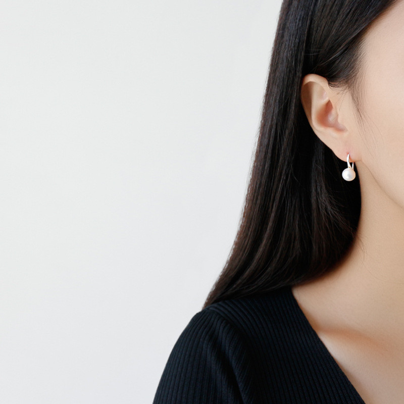 925 Sterling Silver Drop Earrings For Women Round Natural Freshwater Pearl Hook Dangle Earring Brincos Wedding Band Jewelry