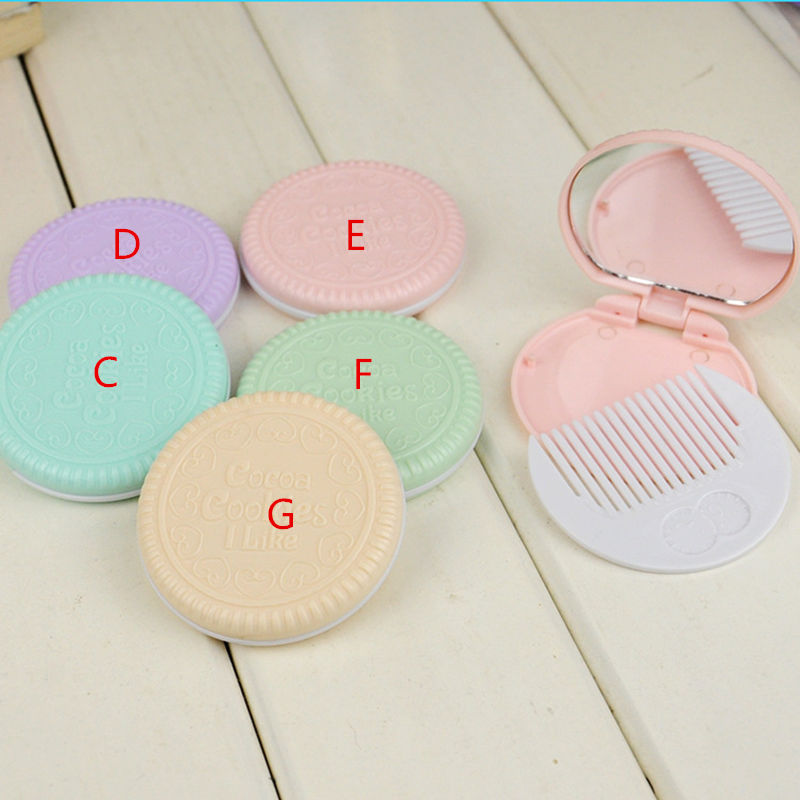 Cute Chocolate Cookie Shaped Design Makeup Mirror with Comb Lady Women Makeup Tool Pocket Mirror F2107