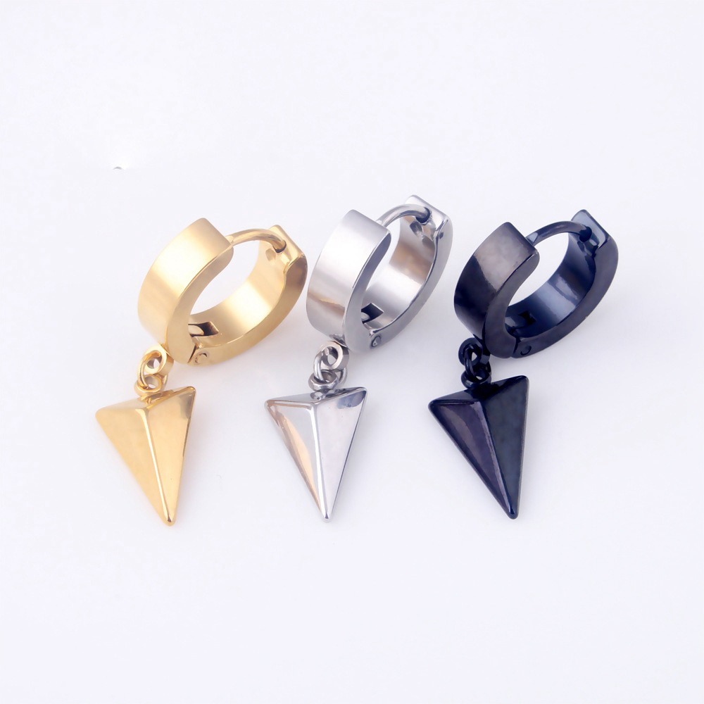 3 pairs/set Hip Hop Stud Hoop Earrings Gothic Geometric Triangle Stainless Steel Earrings Jewelry Wholesale