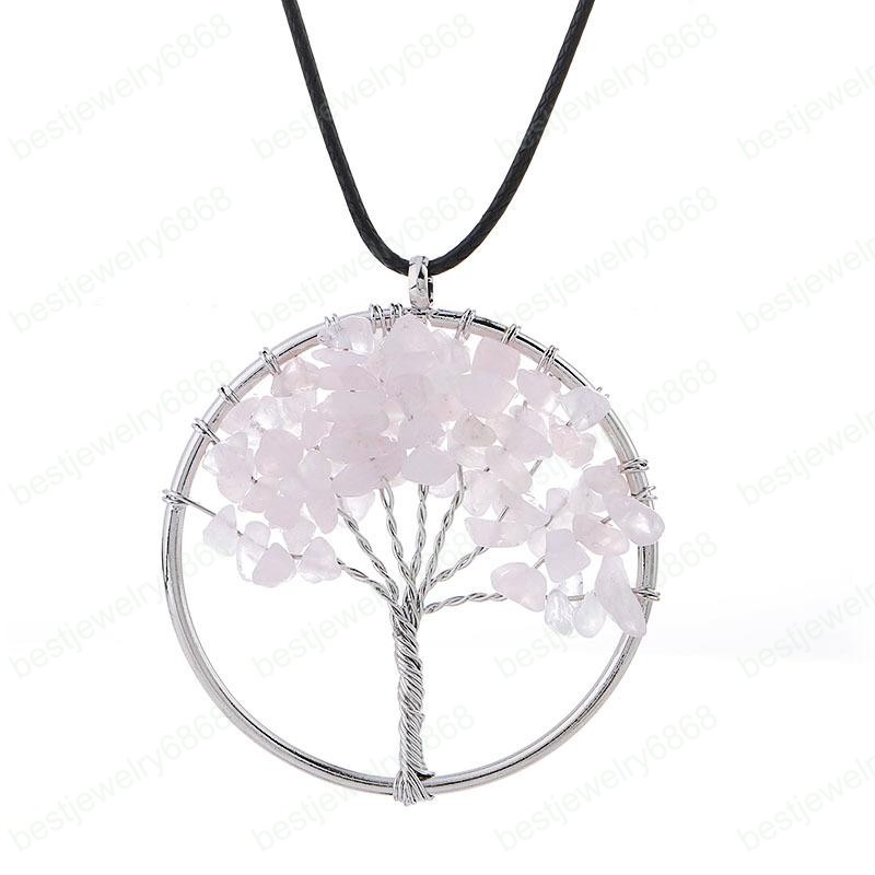 New 7 chakra Tree of Life Necklaces Natural crystal quartz Stone Pendant Leather Wax Rope chain For Women Fashion Jewelry Gift