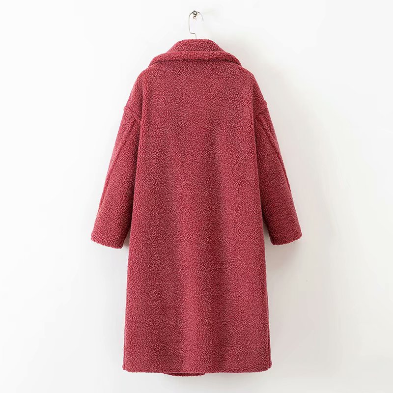Women Faux Fur Thick Warm Long Coat Winter Teddy Fleece Jacket Double Breasted Long Sleeve Loose Outerwear Casual Casaco Femme
