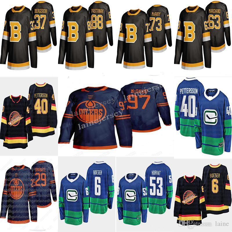 Edmonton Oilers 97 Connor McDavid Boston Bruins 37 Patrice Bergeron Vancouver Canucks 40 Pettersson hockey jerseys, Black;red
Edmonton Oilers 97 Connor McDavid Boston Bruins 37 Patrice Bergeron Vancouver Canucks 40 Pettersson hockey jerseys, Black;red
