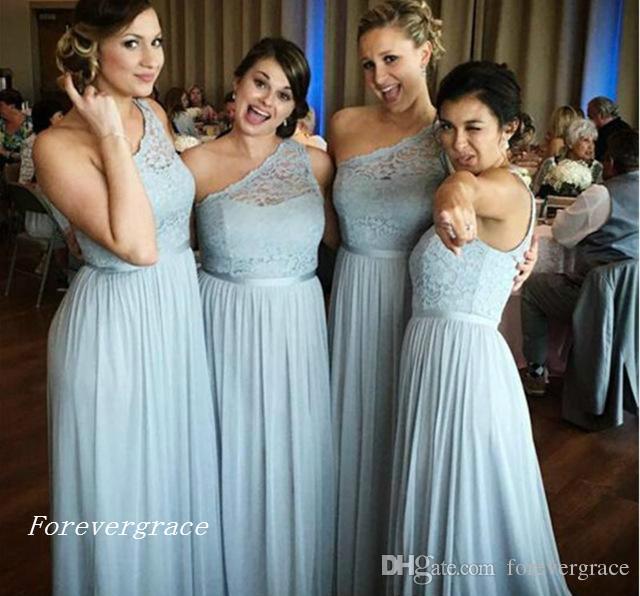 2019 Cheap New Arrival One Shoulder Bridesmaid Dress A-line Lace Country Garden Wedding Party Guest Maid of Honor Gown Plus Size Custom Made