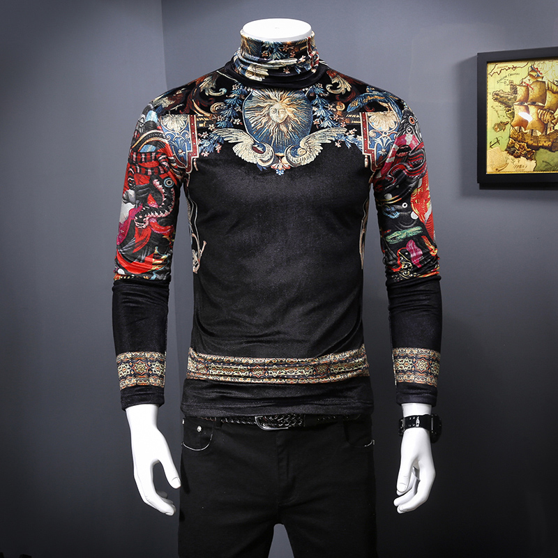 2019 autumn and winter men's new gold velvet plus velvet long-sleeved T-shirt Korean Slim men's high collar bottoming shirt, Figure color
2019 autumn and winter men's new gold velvet plus velvet long-sleeved T-shirt Korean Slim men's high collar bottoming shirt, Figure color
