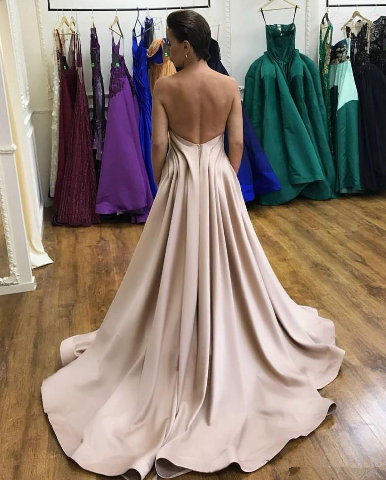 Strapless Mermaid Prom Dresses With Detachable Train 2020 Backless Ruched Satin Formal Evening Gowns Custom Made Robe De Soiree