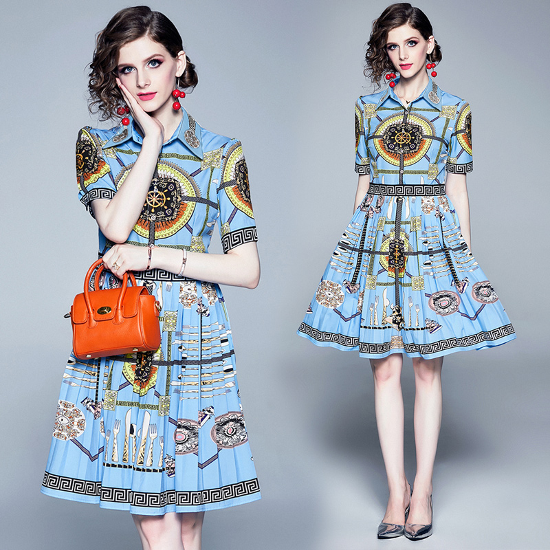 New Street Style Women's Fashion Knee-Length Barocco Printed Pleated Dresses Elegant Office Lady Sexy Slim Runway Party Evening Dresses, Black;gray
New Street Style Women's Fashion Knee-Length Barocco Printed Pleated Dresses Elegant Office Lady Sexy Slim Runway Party Evening Dresses, Black;gray