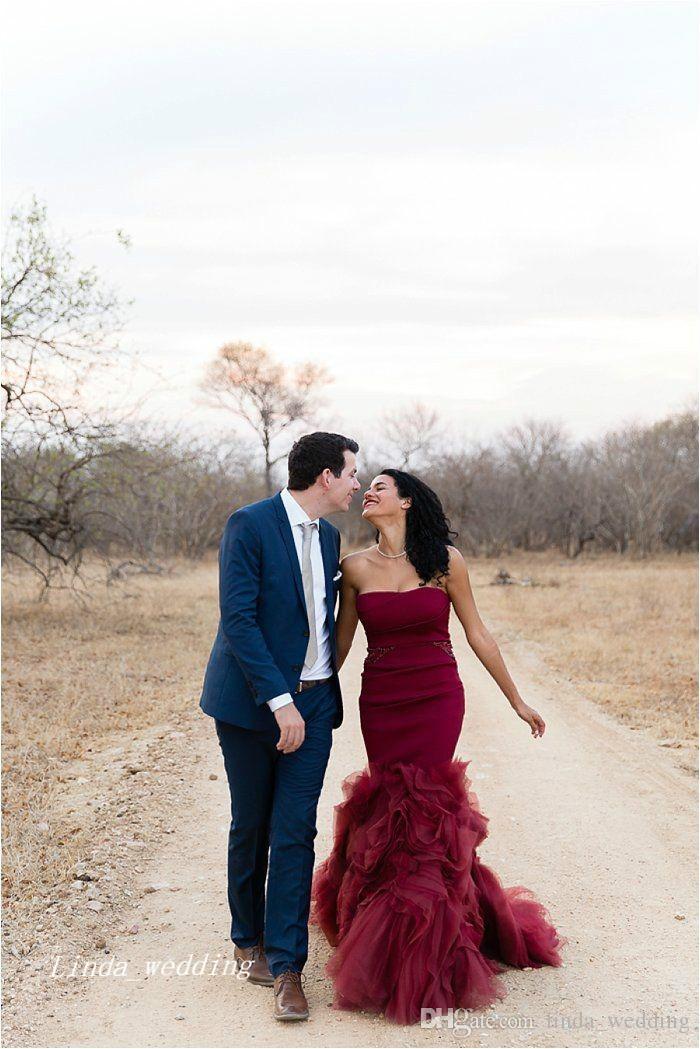 2019 Burgundy Mermaid Wedding Dresses Wine Red Strapless Backless Long Bridal Party Gowns Plus Size vestidos de novia sirena