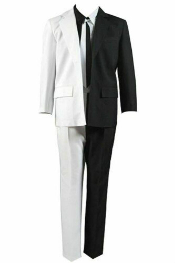 Batman Two-Face Harvey Dent Cosplay Costume Tie Jacket Black White Suit Outfit, Photo color