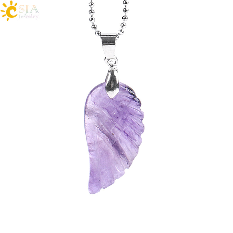 Natural Gem Stone Angel Wing Necklaces & Pendants Purple Pink Rock Crystal Lapis Lazuli Opal Green Aventurine Jewelry
