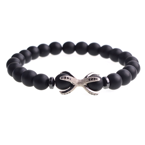 Matte black agate bracelet micro-inlaid zircon octagonal alloy bracelet men and women personality