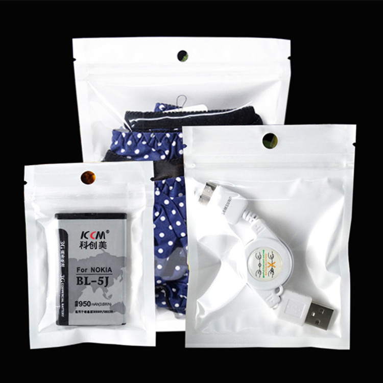 100PCS White Pearl Zip Lock Hanging Packaging Bags Reclosable Office Supplies Phone Case Bracelets Bra Underwear E-cigarettes Christams Gifts Storage 