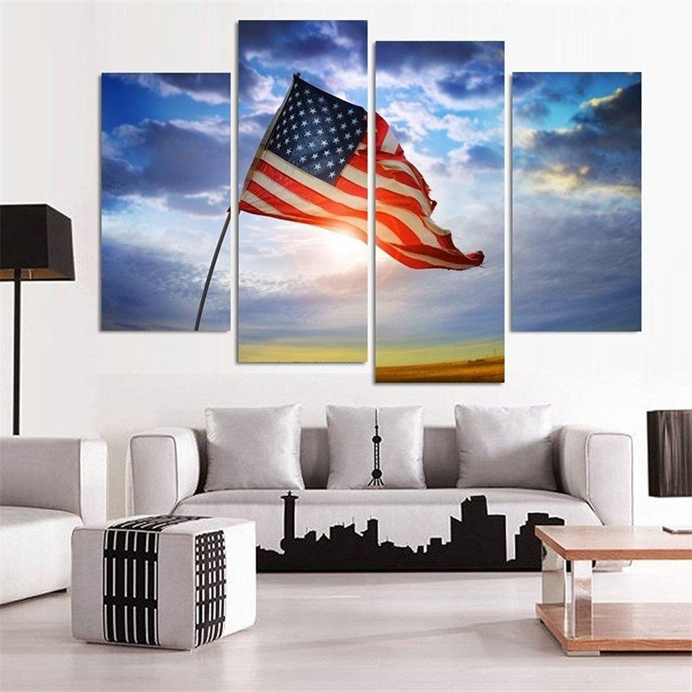 4pcs/set Unframed USA Flag Flying Under the Sun Oil Painting On Canvas Giclee Wall Art Painting Art Picture For Home Decor