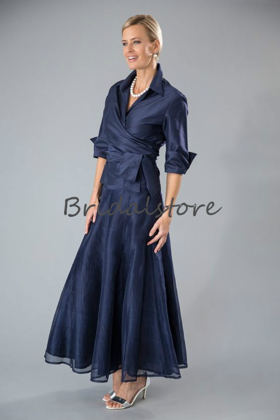 Fake Two Pieces Long Mother Of Bride Dresses For Beach Wedding With 1/2 Sleeves Formal Evening Skirt Outfit Navy Blue Plus Dresses