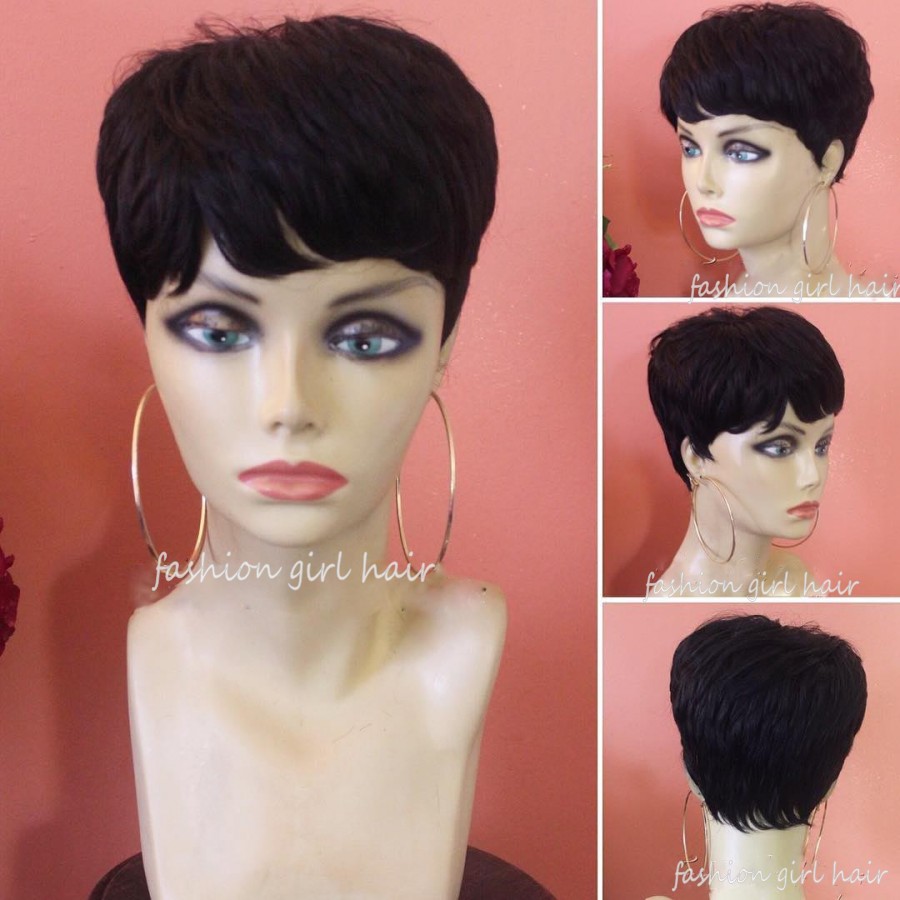 

New Short straight bob Pixie Cut Wig Brazilian Remy Human Hair 150% Glueless none Lace Front Wigs for black women, Natural black color