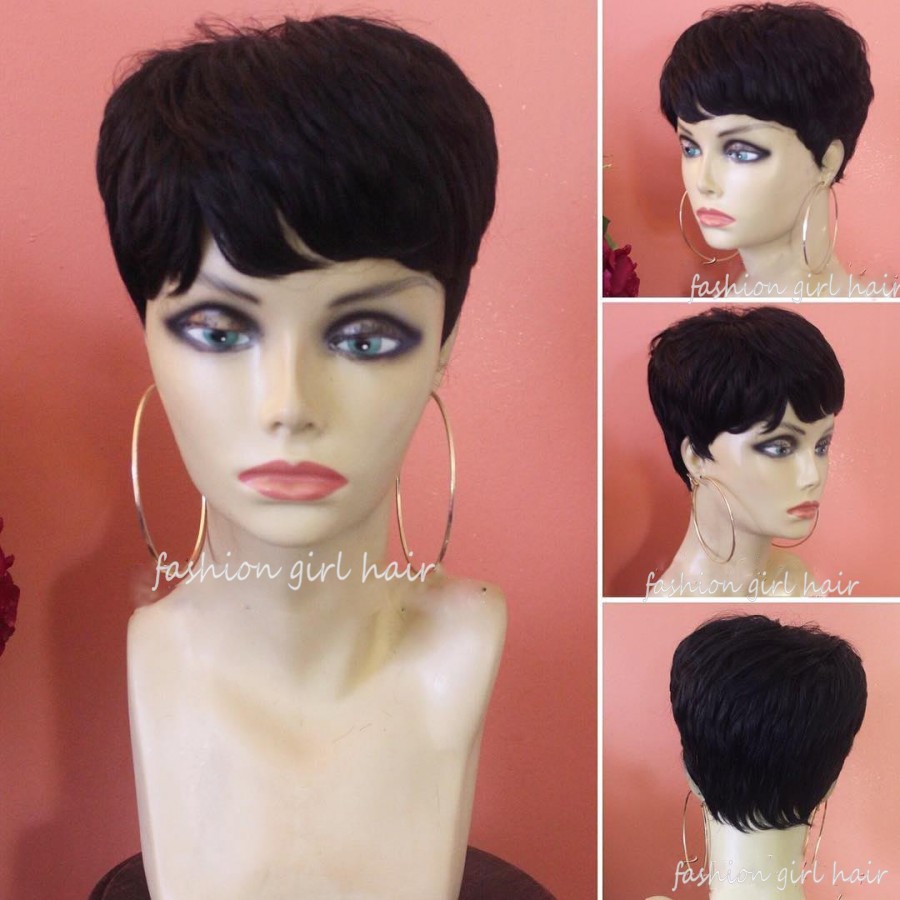 New Short straight bob Pixie Cut Wig Brazilian Remy Human Hair 150% Glueless none Lace Front Wigs for black women