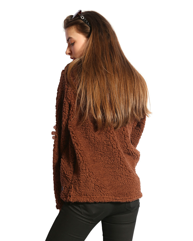 Fashion- WOMEN Casual Sherpa Fleece Sweater Tops Outwear Jumper Women Casual Fleece Hooded Hip Hop Sweatshirt LJJK829