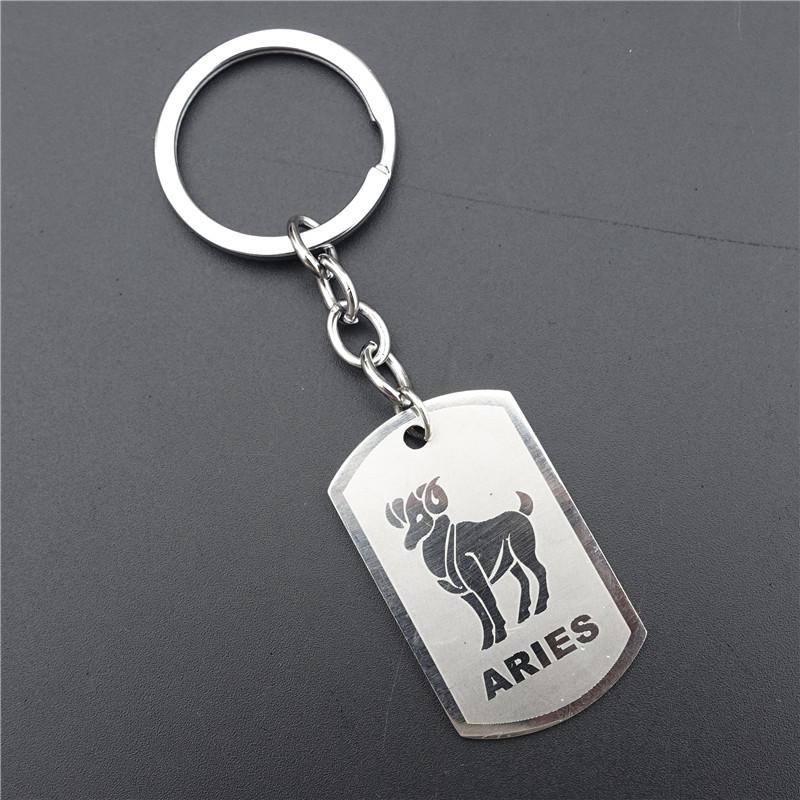 Stainless Steel Astrology Zodiac Sign Dog Tag Keychain Constellation Horoscopes Keyrings Birthday Gift Key Chain 12 Pieces/Lot Assorted