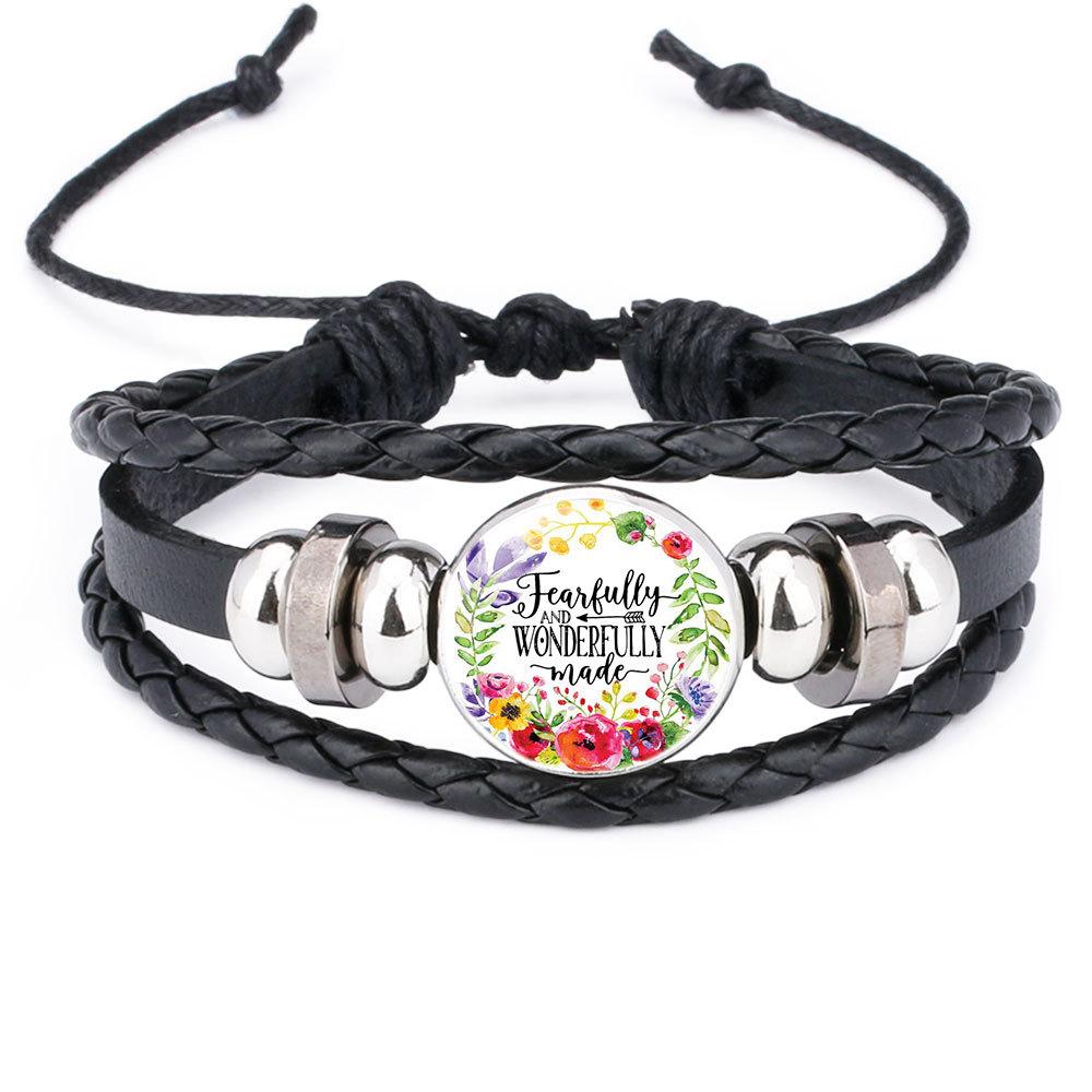 Religious Bible verse leather Rope bracelet For Men Women Christian Scripture Glass charm Bangle Fashion faith handmade Jewelry Gift
