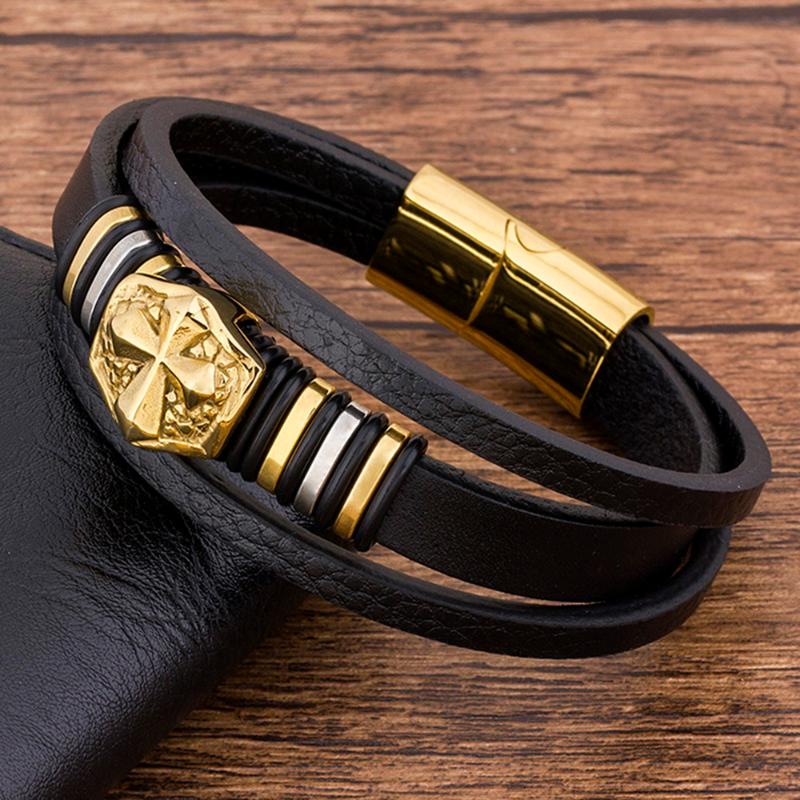 Stainless Steel Magnetic Multilayer Wholesale Accessories Black Leather Bracelet Cross Men Charm Trendy Fashion Bangles
Stainless Steel Magnetic Multilayer Wholesale Accessories Black Leather Bracelet Cross Men Charm Trendy Fashion Bangles