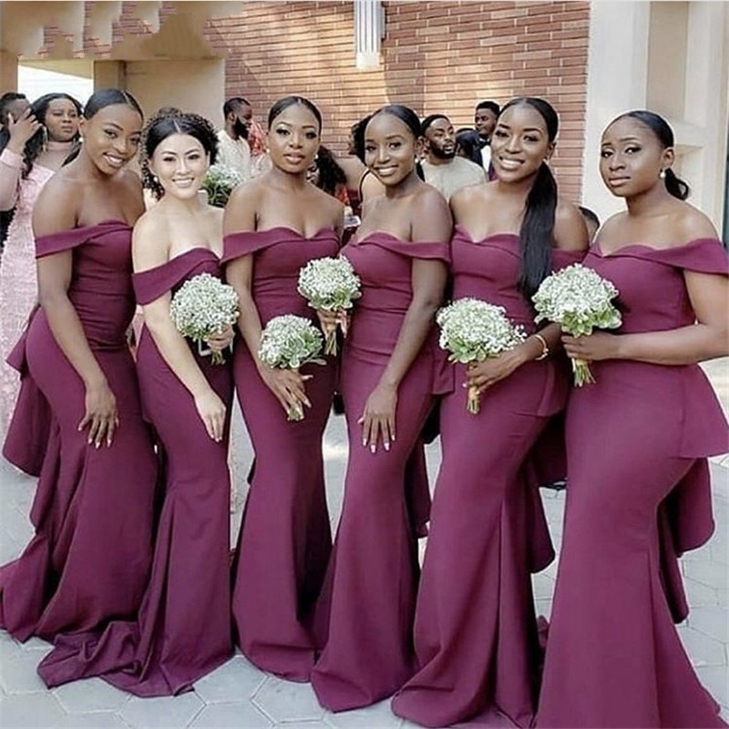 Off The Shoulder Mermaid Bridesmaid Dresses Long 2020 Sexy Backless Peplum Sweep Train Arabic Wedding Party Guest Maid Of Honor Dress AL3732
Off The Shoulder Mermaid Bridesmaid Dresses Long 2020 Sexy Backless Peplum Sweep Train Arabic Wedding Party Guest Maid Of Honor Dress AL3732