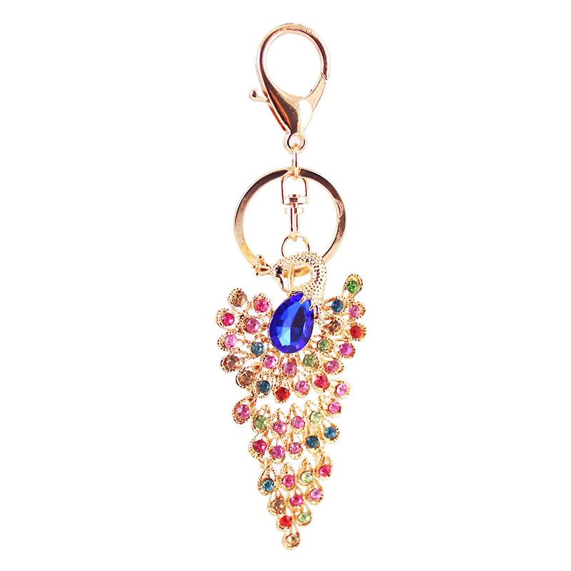 Newest Fashion Keychain 3pcs Colorful Rhinestone Crystal Paved Animal Beauty Peacock Key Chain Hanging Women Car Key Rings