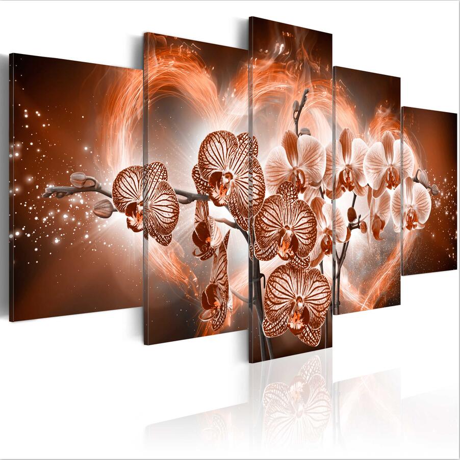 5PCS/Set Orchid Flower Art Print Frameless Canvas Painting Wall Picture Home Decoration No Frame(Color: Multicolor)