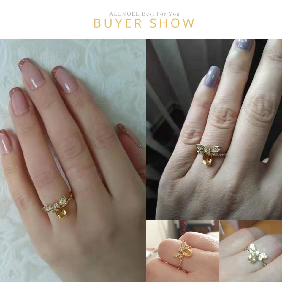 ALLNOEL Fine Jewelry Rings 925 Sterling Silver Natural Gemstone Citrine Bee Engagement Ring Set Wedding Silver Custom Jewellry LY191217