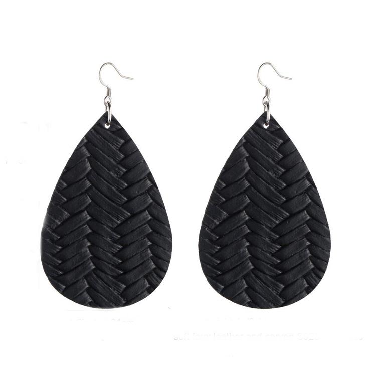 New PU Leather Weave Pattern Leaf Dangle Earring for Women Colorful Oval Leather Hook Drop Earring Trendy Jewelry Gift