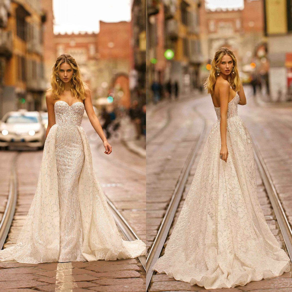 2020 Berta Mermaid Wedding Dresses With Detachable Train Sweetheart Sweep Train Lace Beaded Wedding Dress Custom Made Long Robe De Mariee