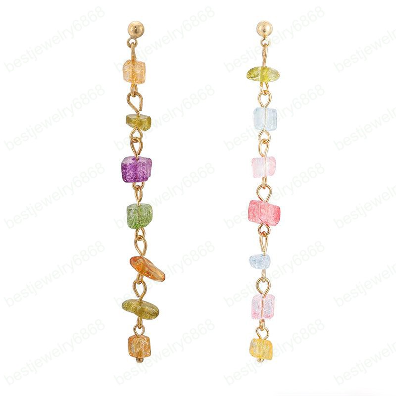 Individuality irregular gravel long earrings rainbow candy drop earrings